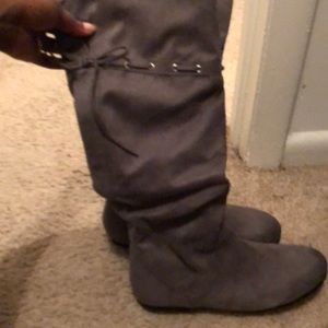 Grey knee high boots